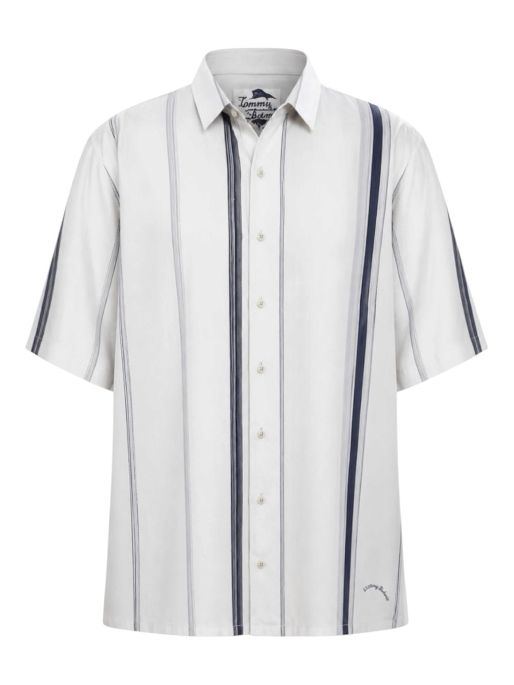 Tommy Bahama White 100% Linen Shirt with Navy Vertical Stripes 2XLT